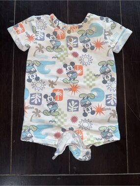 Disney Mickey Mouse Short-Sleeve Romper in Blue, Green & Orange